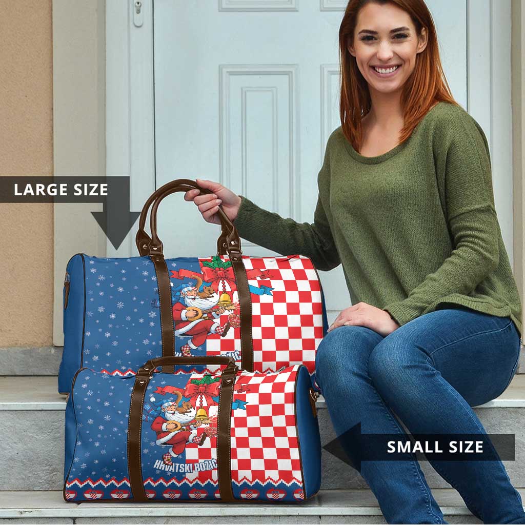 Funny Croatia Ugly Christmas Travel Bag Checkerboard Flag Santa Zagreb Design - Wonder Print Shop