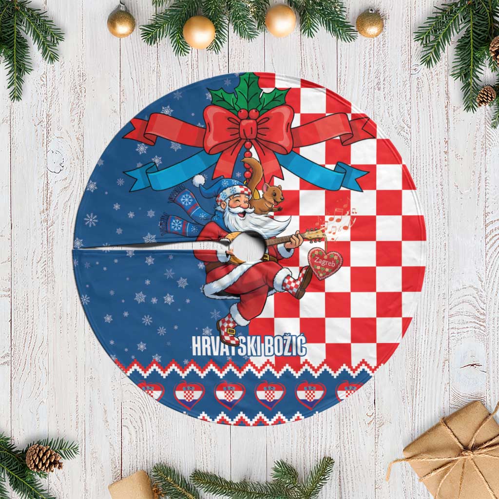 Funny Croatia Ugly Christmas Tree Skirt Checkerboard Flag Santa Zagreb Design - Wonder Print Shop