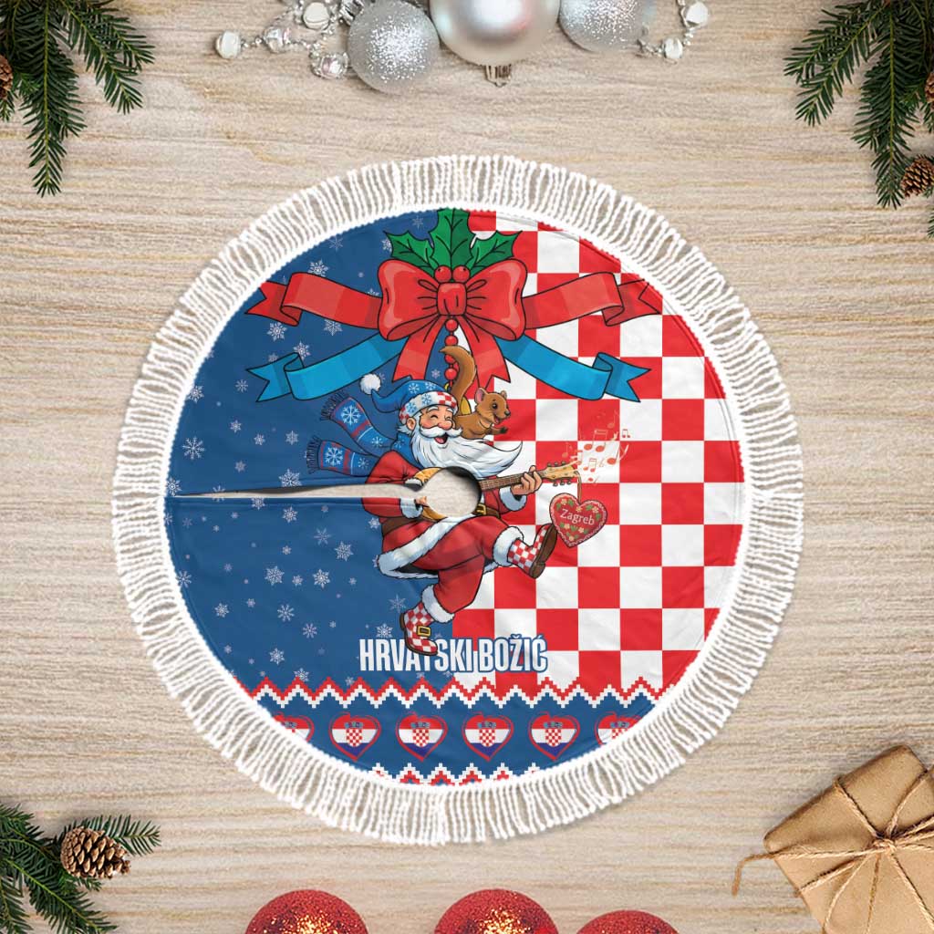 Funny Croatia Ugly Christmas Tree Skirt Checkerboard Flag Santa Zagreb Design - Wonder Print Shop