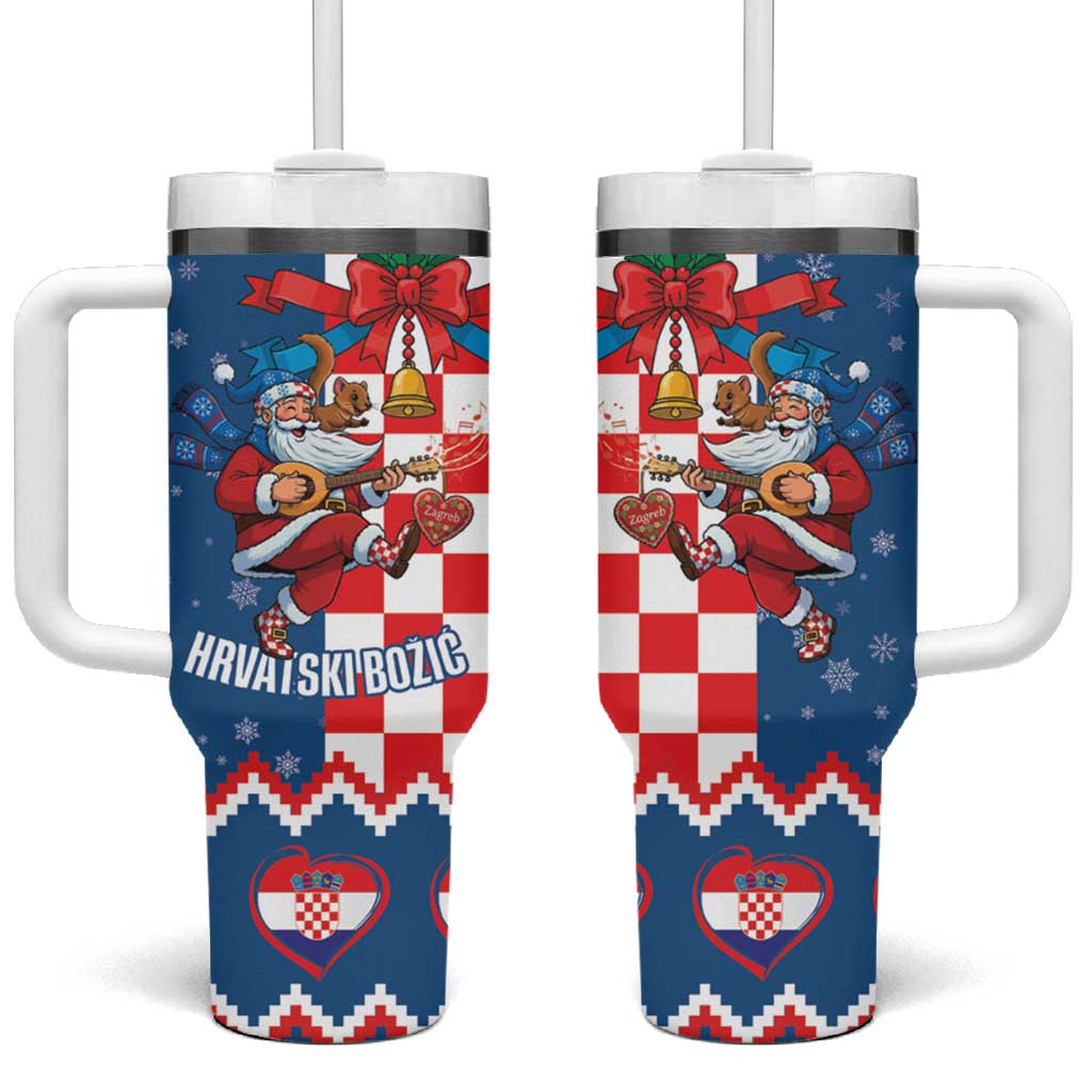 Funny Croatia Ugly Christmas Tumbler With Handle Checkerboard Flag Santa Zagreb Design - Wonder Print Shop