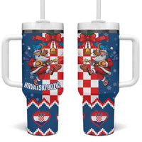 Funny Croatia Ugly Christmas Tumbler With Handle Checkerboard Flag Santa Zagreb Design - Wonder Print Shop