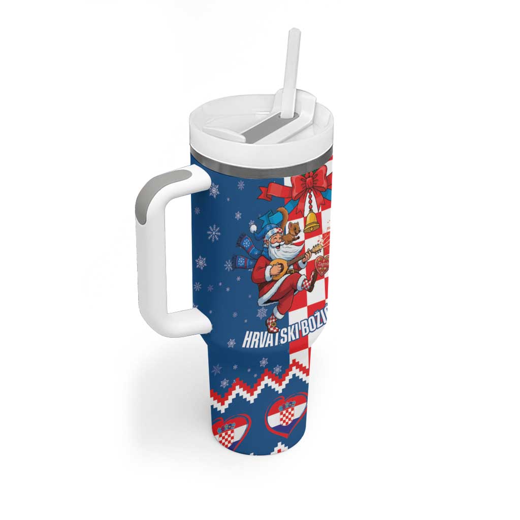 Funny Croatia Ugly Christmas Tumbler With Handle Checkerboard Flag Santa Zagreb Design - Wonder Print Shop