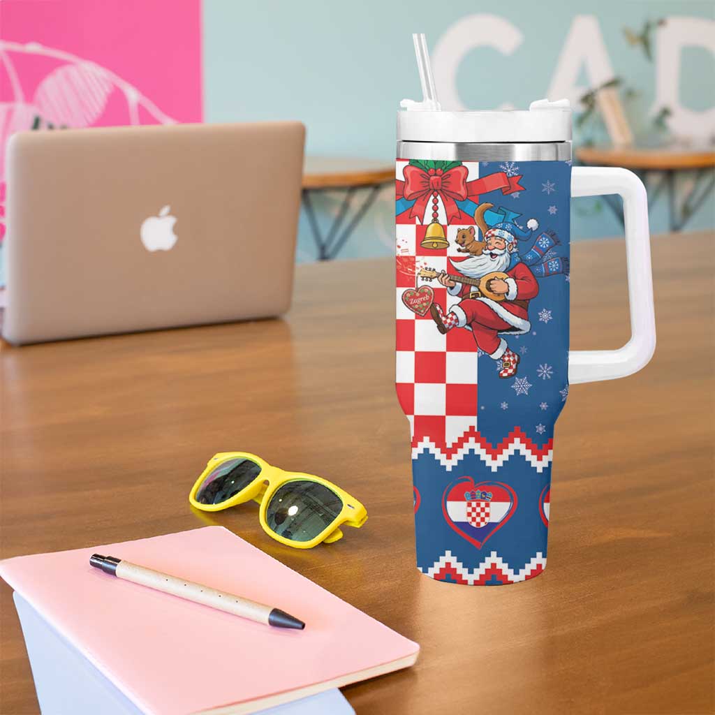 Funny Croatia Ugly Christmas Tumbler With Handle Checkerboard Flag Santa Zagreb Design - Wonder Print Shop