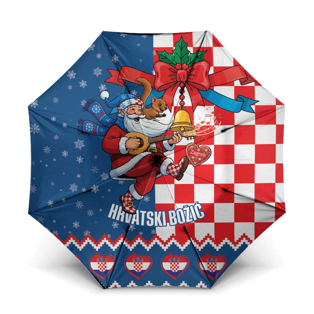 Funny Croatia Ugly Christmas Umbrella Checkerboard Flag Santa Zagreb Design - Wonder Print Shop