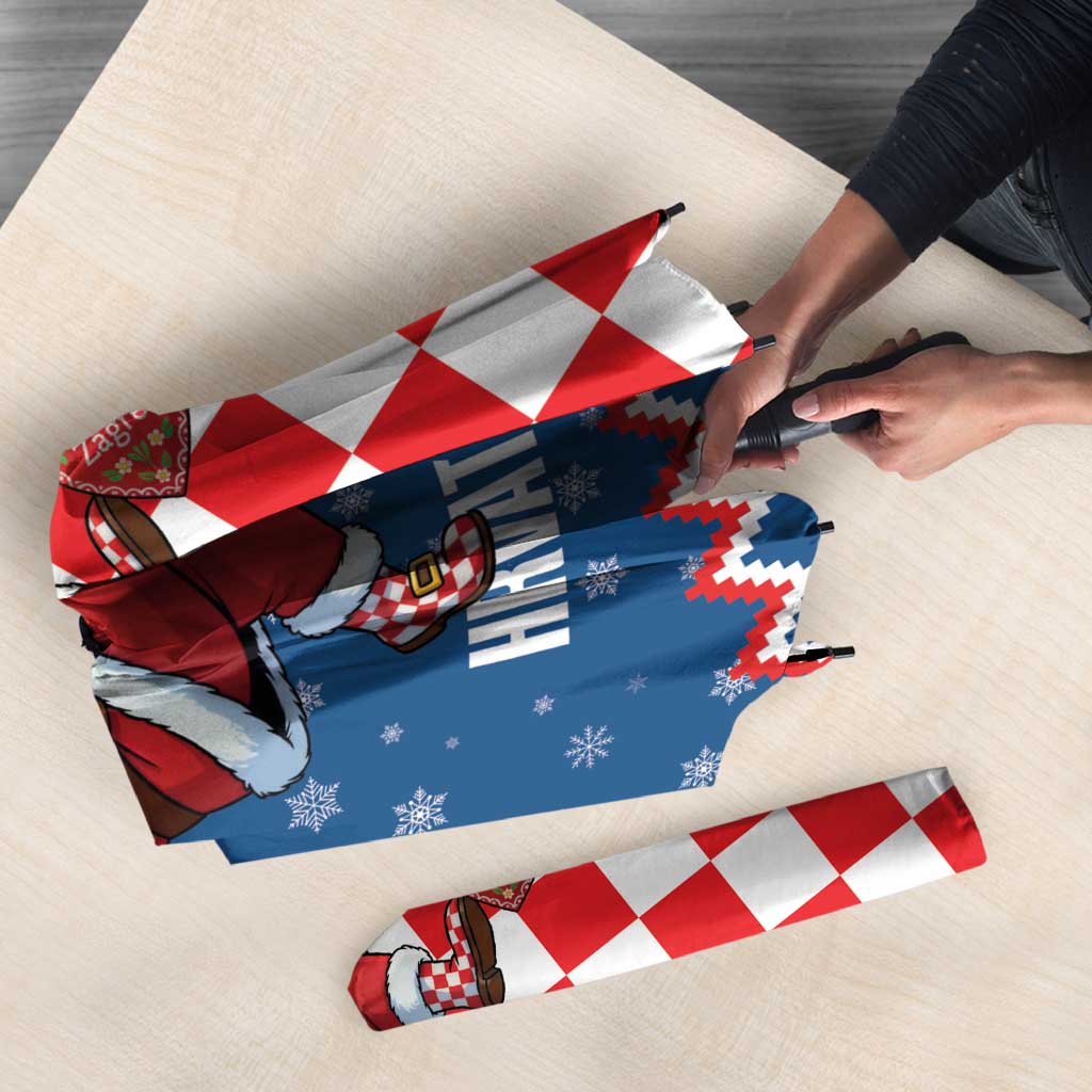 Funny Croatia Ugly Christmas Umbrella Checkerboard Flag Santa Zagreb Design - Wonder Print Shop