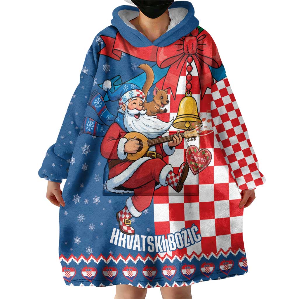 Funny Croatia Ugly Christmas Wearable Blanket Hoodie Checkerboard Flag Santa Zagreb Design - Wonder Print Shop