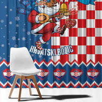 Funny Croatia Ugly Christmas Window Curtain Checkerboard Flag Santa Zagreb Design - Wonder Print Shop