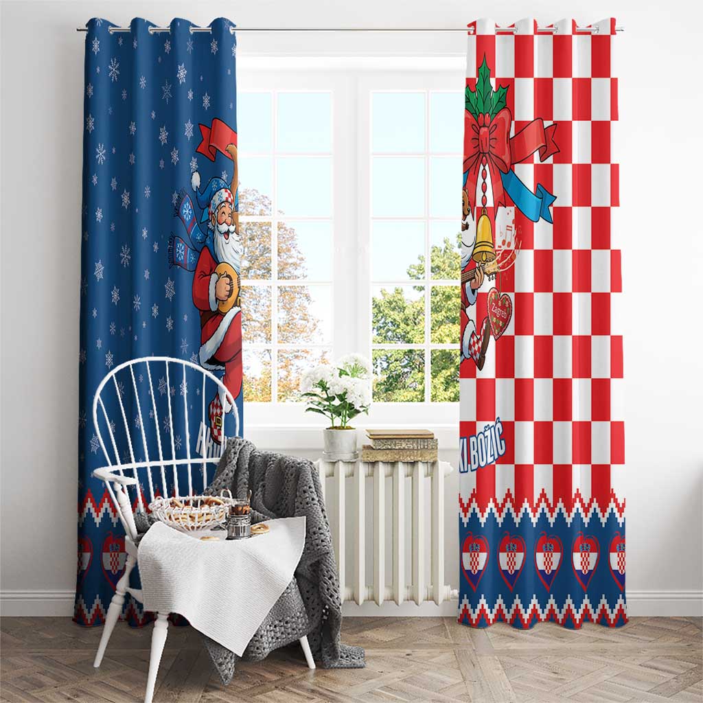 Funny Croatia Ugly Christmas Window Curtain Checkerboard Flag Santa Zagreb Design - Wonder Print Shop