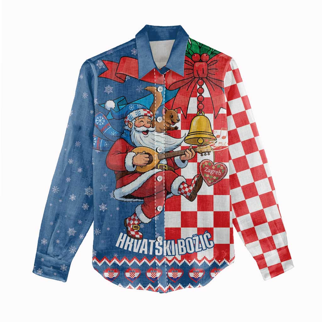 Funny Croatia Ugly Christmas Women Casual Shirt Checkerboard Flag Santa Zagreb Design - Wonder Print Shop