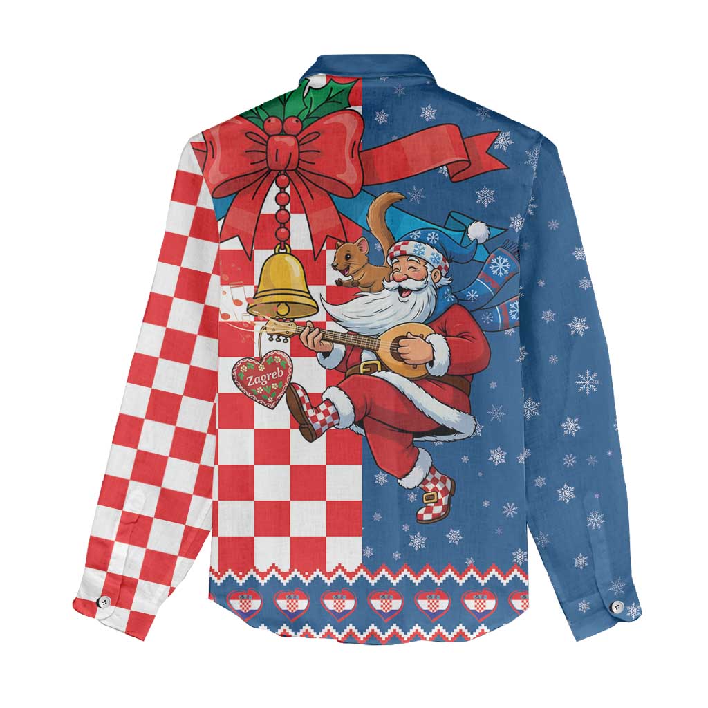 Funny Croatia Ugly Christmas Women Casual Shirt Checkerboard Flag Santa Zagreb Design - Wonder Print Shop
