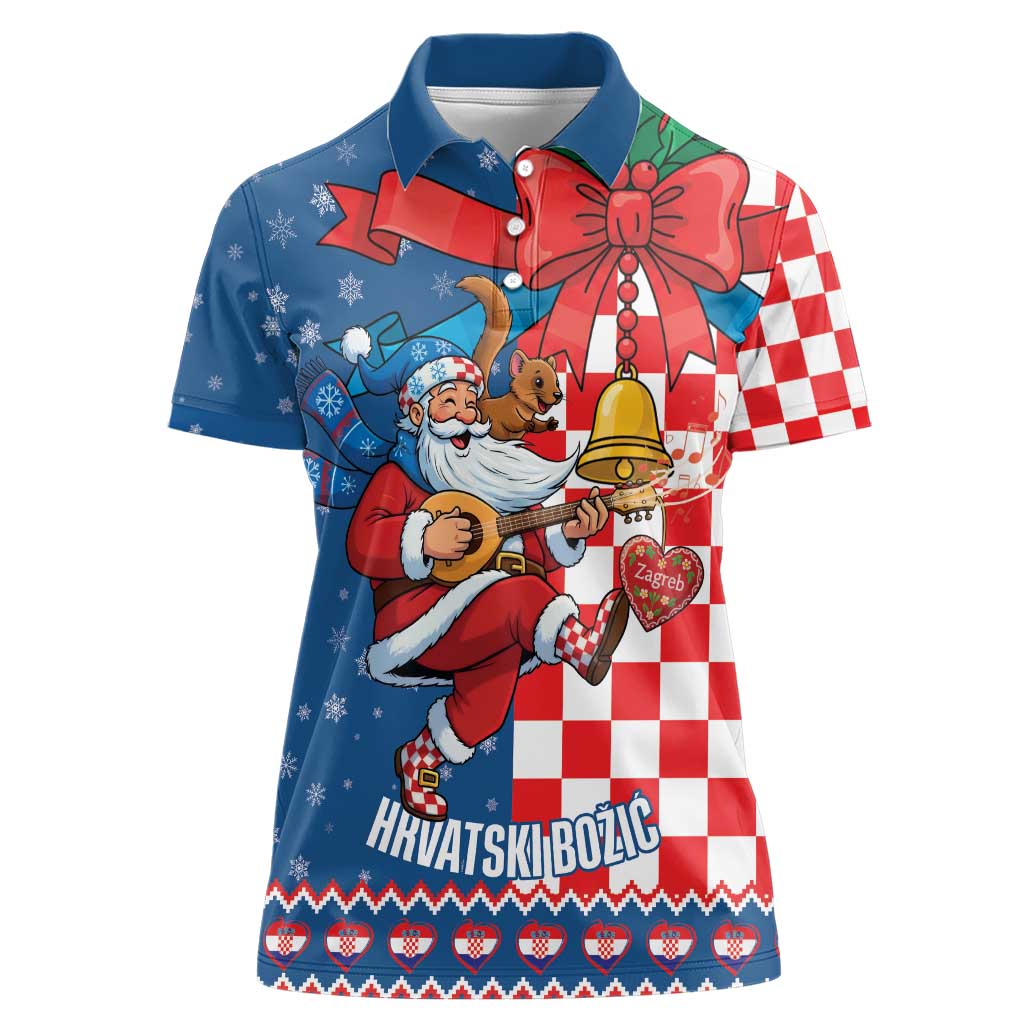 Funny Croatia Ugly Christmas Women Polo Shirt Checkerboard Flag Santa Zagreb Design - Wonder Print Shop