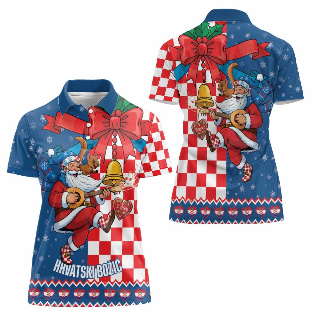 Funny Croatia Ugly Christmas Women Polo Shirt Checkerboard Flag Santa Zagreb Design - Wonder Print Shop