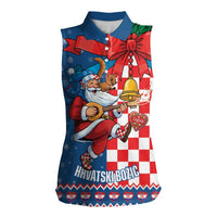 Funny Croatia Ugly Christmas Women Sleeveless Polo Shirt Checkerboard Flag Santa Zagreb Design - Wonder Print Shop
