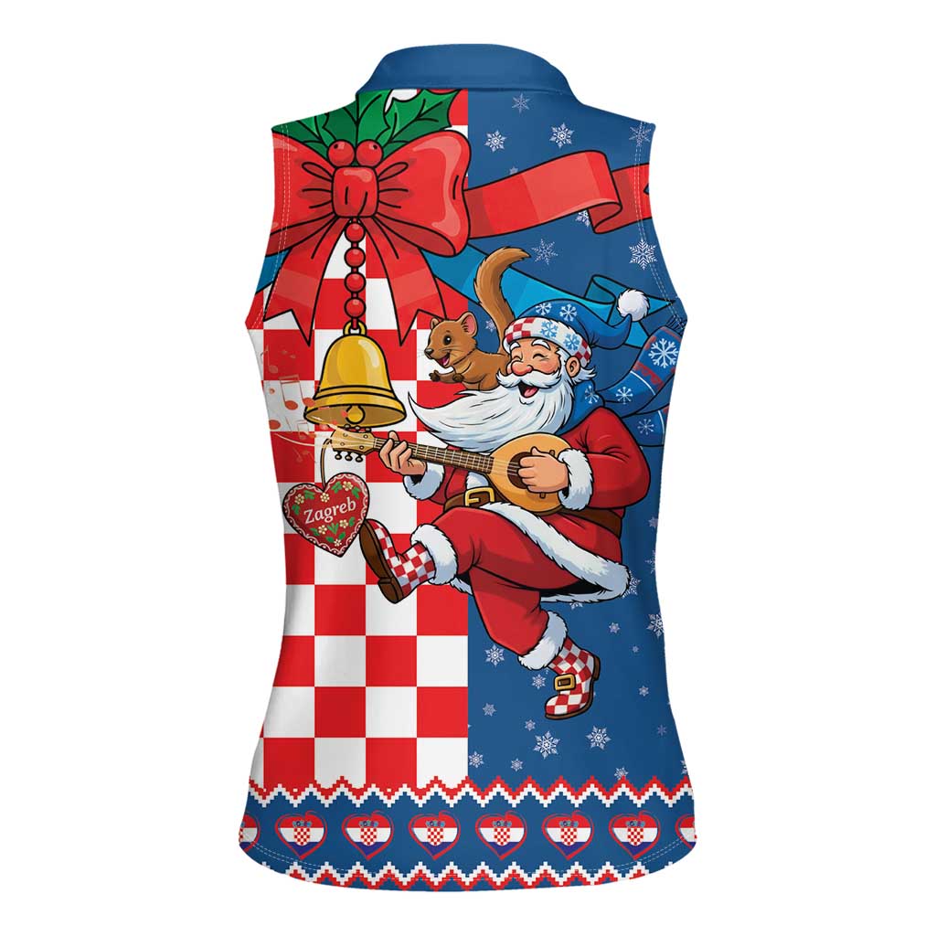 Funny Croatia Ugly Christmas Women Sleeveless Polo Shirt Checkerboard Flag Santa Zagreb Design - Wonder Print Shop
