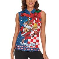 Funny Croatia Ugly Christmas Women Sleeveless Polo Shirt Checkerboard Flag Santa Zagreb Design - Wonder Print Shop