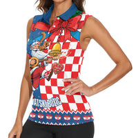 Funny Croatia Ugly Christmas Women Sleeveless Polo Shirt Checkerboard Flag Santa Zagreb Design - Wonder Print Shop