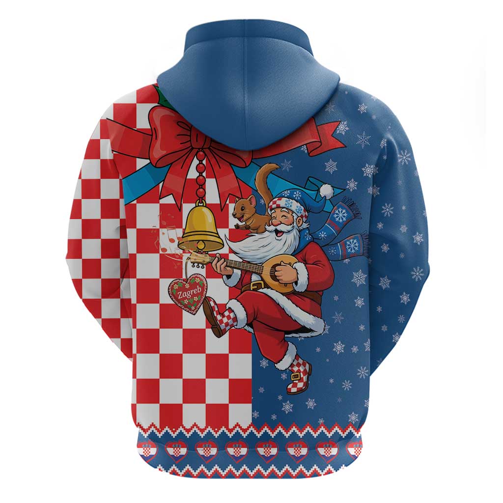 Funny Croatia Ugly Christmas Zip Hoodie Checkerboard Flag Santa Zagreb Design - Wonder Print Shop