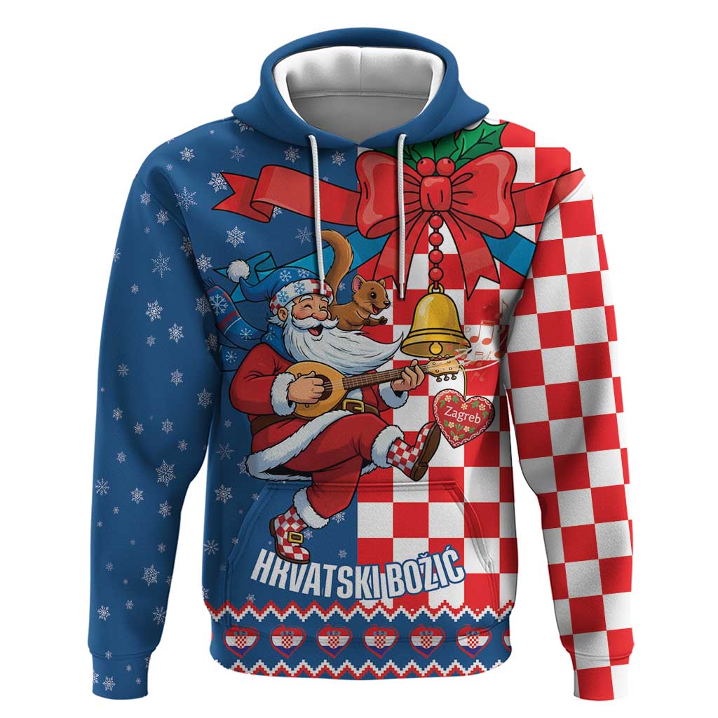 Funny Croatia Ugly Christmas Zip Hoodie Checkerboard Flag Santa Zagreb Design - Wonder Print Shop