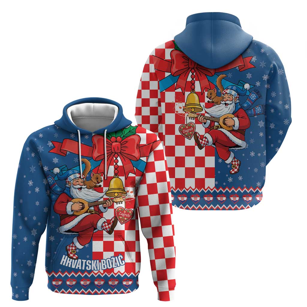Funny Croatia Ugly Christmas Zip Hoodie Checkerboard Flag Santa Zagreb Design - Wonder Print Shop
