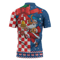 Funny Croatia Ugly Christmas Zipper Polo Shirt Checkerboard Flag Santa Zagreb Design - Wonder Print Shop