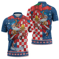 Funny Croatia Ugly Christmas Zipper Polo Shirt Checkerboard Flag Santa Zagreb Design - Wonder Print Shop