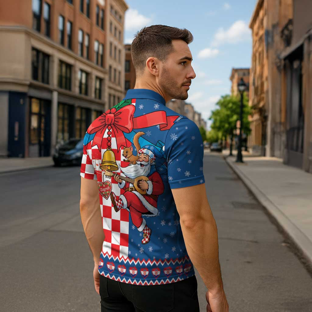 Funny Croatia Ugly Christmas Zipper Polo Shirt Checkerboard Flag Santa Zagreb Design - Wonder Print Shop