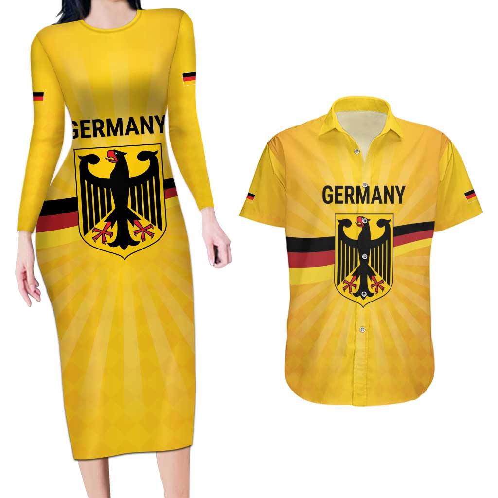 Custom Germany Heritage Eagle Couples Matching Long Sleeve Bodycon Dress and Hawaiian Shirt German Eagle with Flag Design - Wonder Print Shop