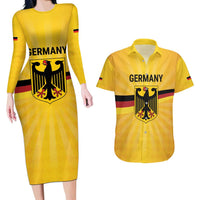 Custom Germany Heritage Eagle Couples Matching Long Sleeve Bodycon Dress and Hawaiian Shirt German Eagle with Flag Design - Wonder Print Shop