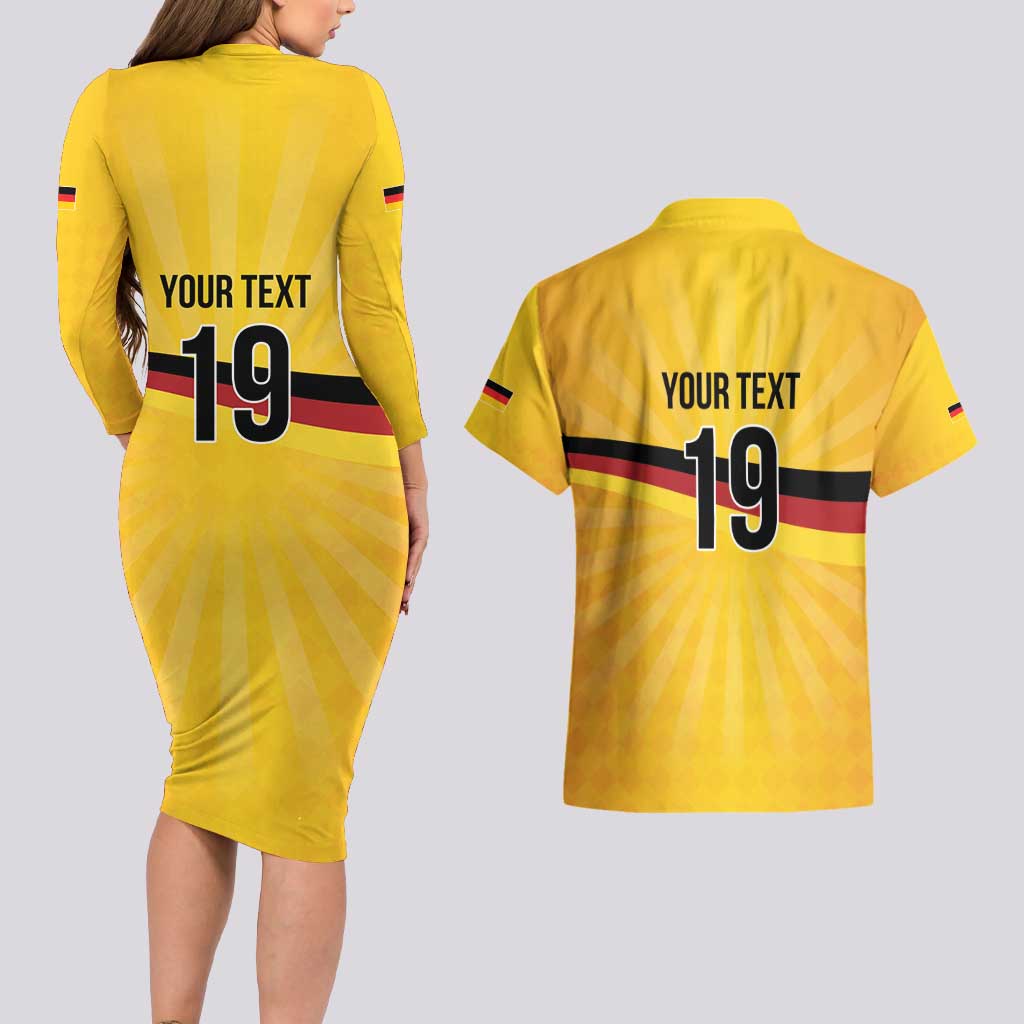 Custom Germany Heritage Eagle Couples Matching Long Sleeve Bodycon Dress and Hawaiian Shirt German Eagle with Flag Design - Wonder Print Shop