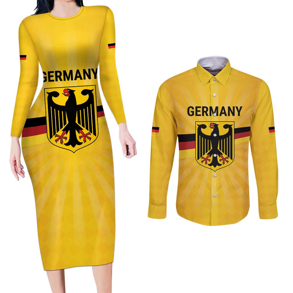 Custom Germany Heritage Eagle Couples Matching Long Sleeve Bodycon Dress and Long Sleeve Button Shirt German Eagle with Flag Design - Wonder Print Shop