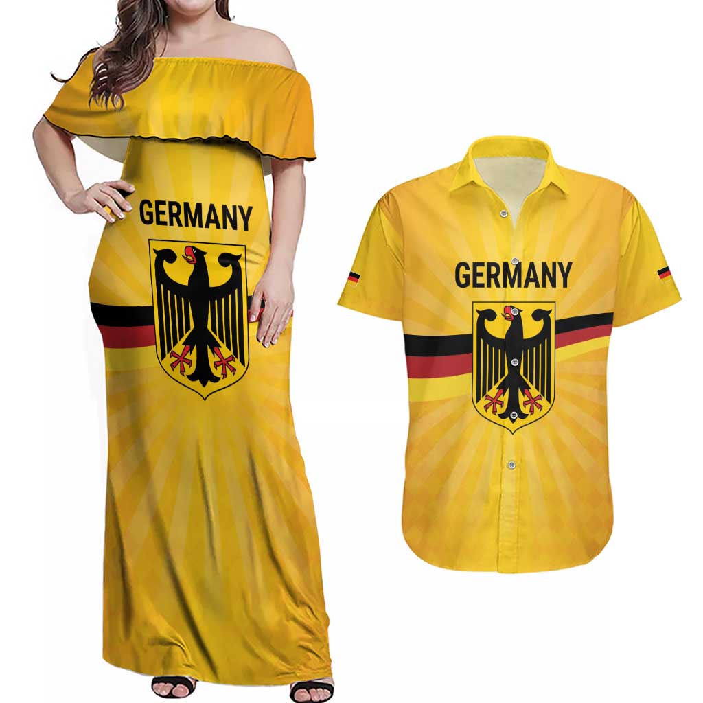 Custom Germany Heritage Eagle Couples Matching Off Shoulder Maxi Dress and Hawaiian Shirt German Eagle with Flag Design - Wonder Print Shop