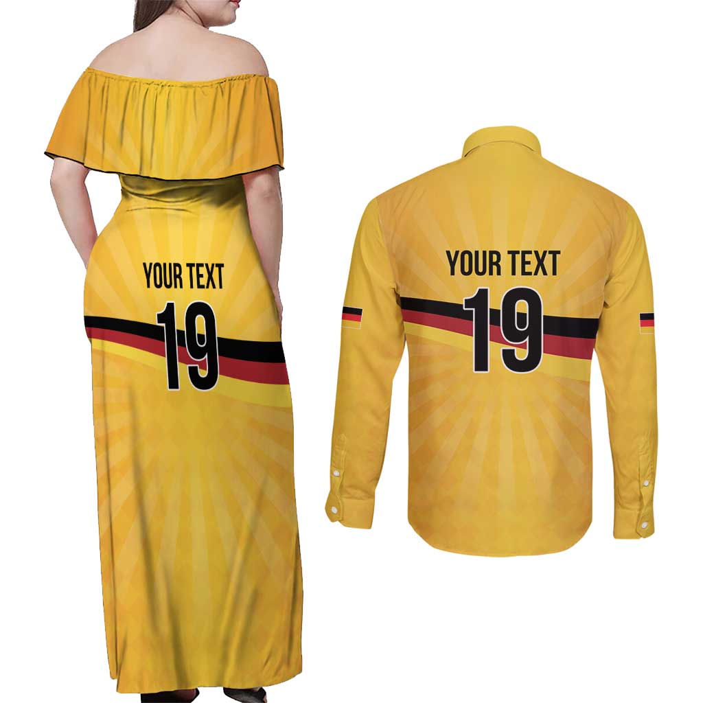 Custom Germany Heritage Eagle Couples Matching Off Shoulder Maxi Dress and Long Sleeve Button Shirt German Eagle with Flag Design - Wonder Print Shop