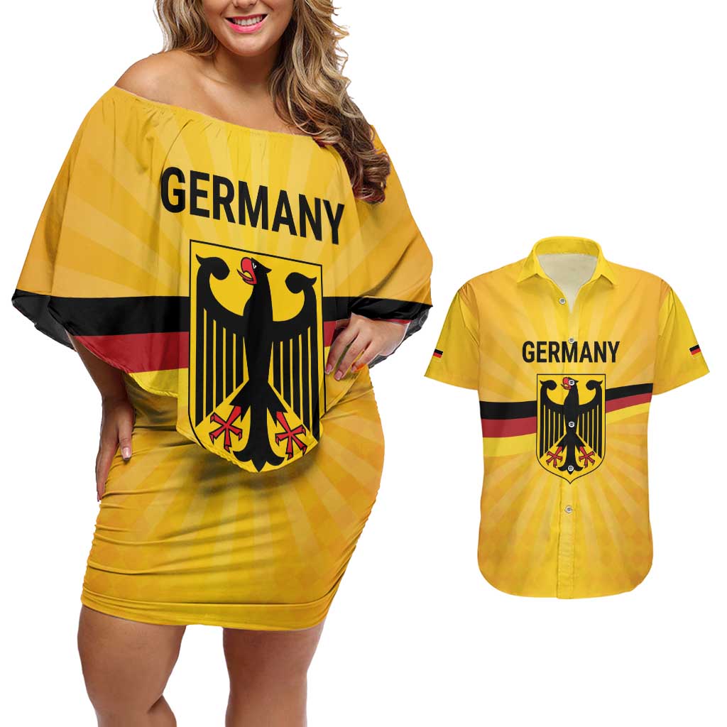 Custom Germany Heritage Eagle Couples Matching Off Shoulder Short Dress and Hawaiian Shirt German Eagle with Flag Design - Wonder Print Shop