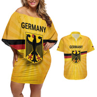 Custom Germany Heritage Eagle Couples Matching Off Shoulder Short Dress and Hawaiian Shirt German Eagle with Flag Design - Wonder Print Shop