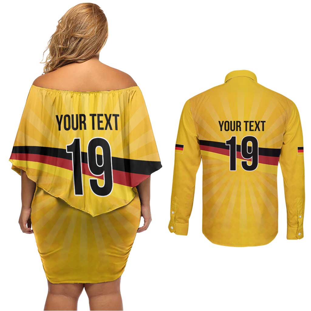 Custom Germany Heritage Eagle Couples Matching Off Shoulder Short Dress and Long Sleeve Button Shirt German Eagle with Flag Design - Wonder Print Shop