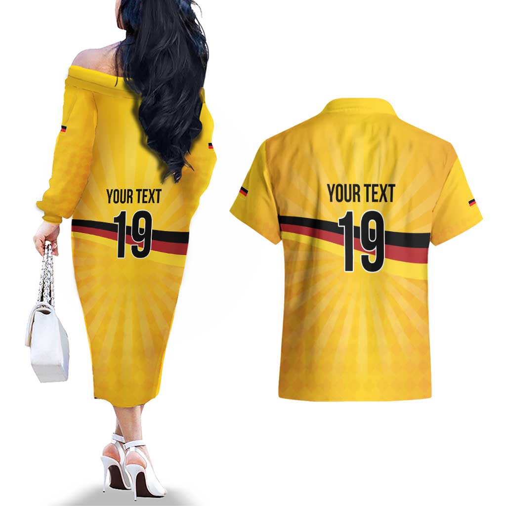 Custom Germany Heritage Eagle Couples Matching Off The Shoulder Long Sleeve Dress and Hawaiian Shirt German Eagle with Flag Design - Wonder Print Shop