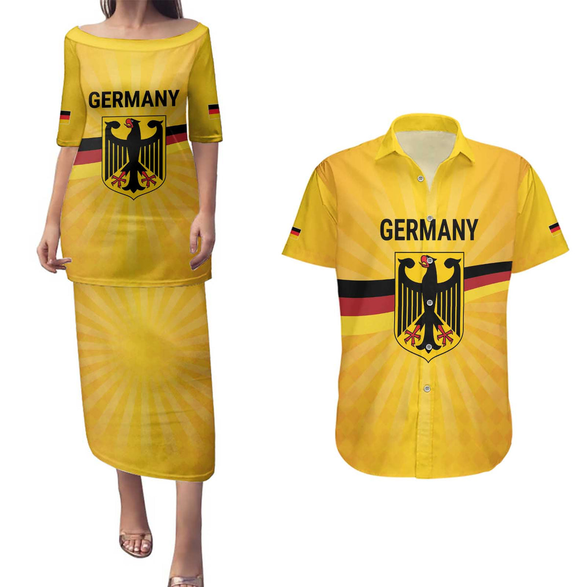 Custom Germany Heritage Eagle Couples Matching Puletasi and Hawaiian Shirt German Eagle with Flag Design - Wonder Print Shop