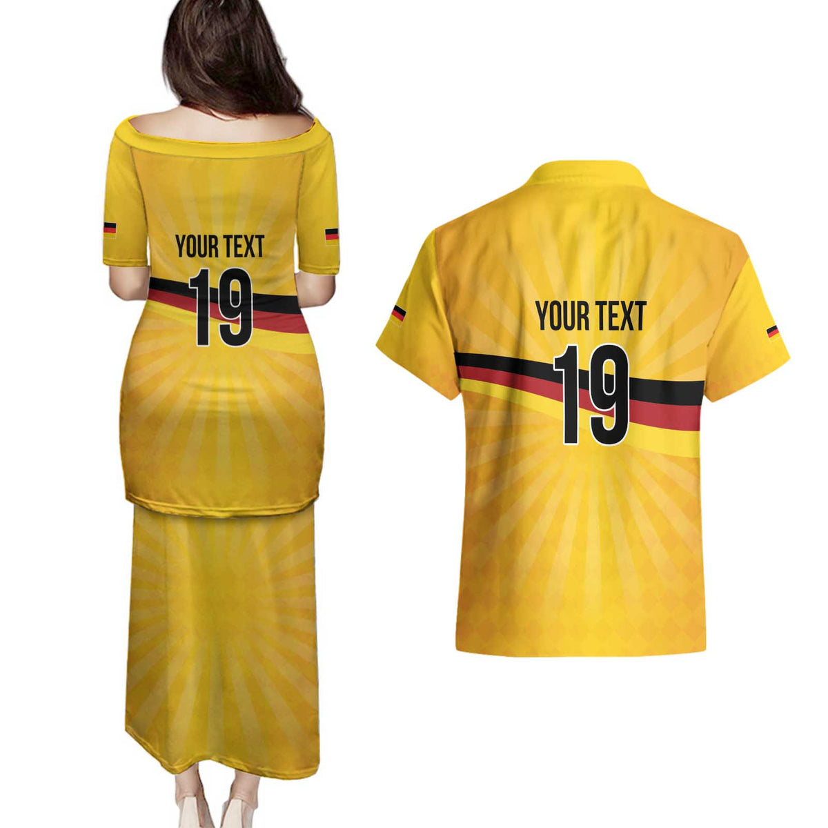 Custom Germany Heritage Eagle Couples Matching Puletasi and Hawaiian Shirt German Eagle with Flag Design - Wonder Print Shop