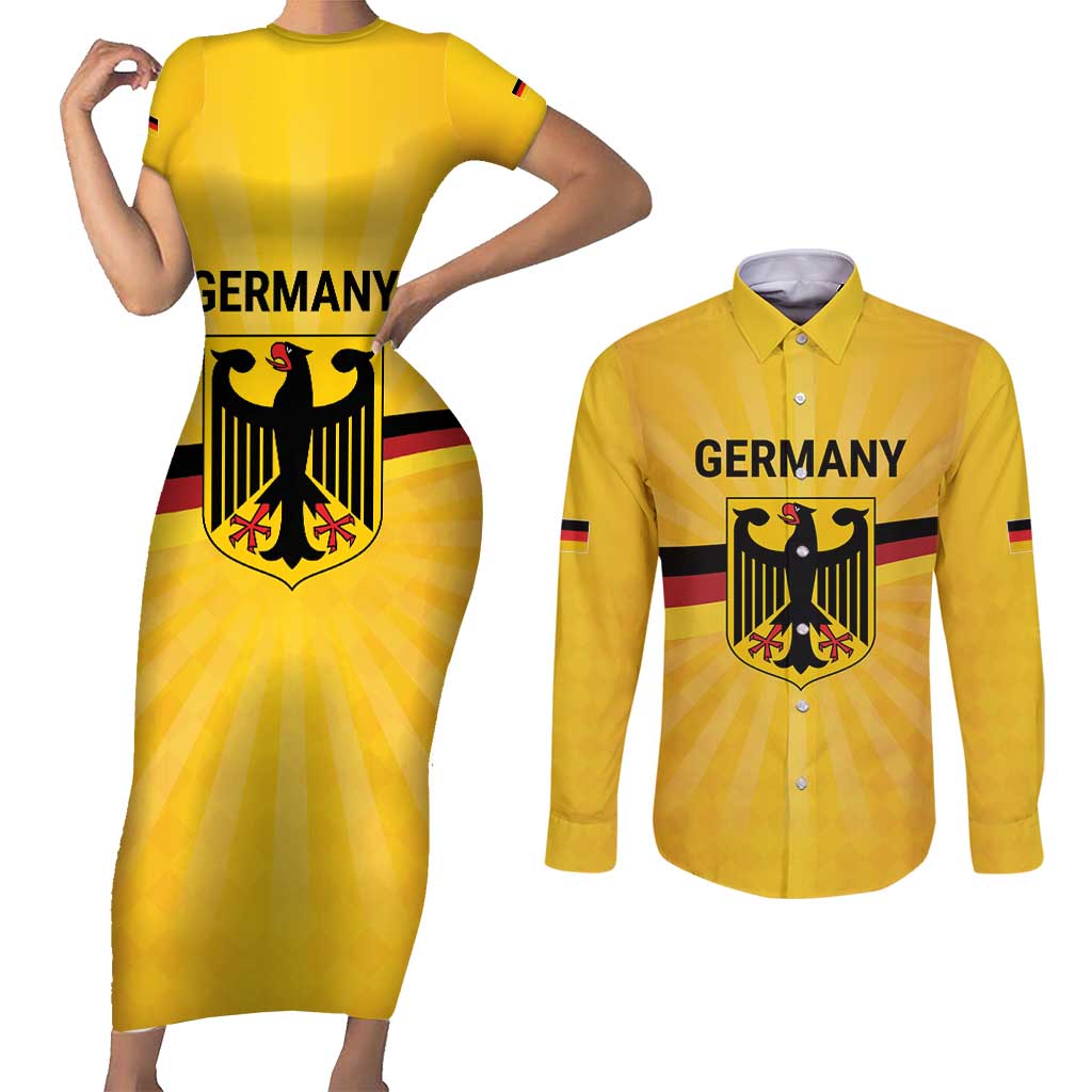Custom Germany Heritage Eagle Couples Matching Short Sleeve Bodycon Dress and Long Sleeve Button Shirt German Eagle with Flag Design - Wonder Print Shop