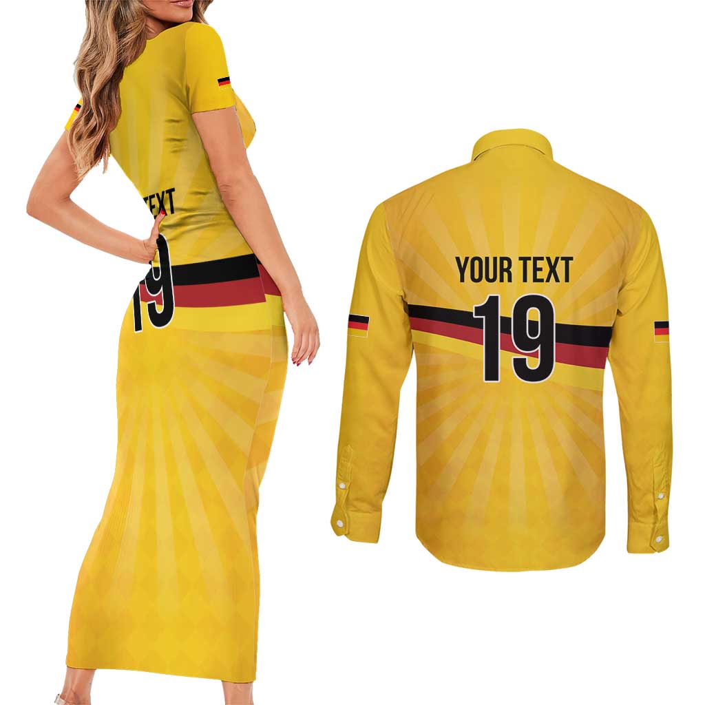 Custom Germany Heritage Eagle Couples Matching Short Sleeve Bodycon Dress and Long Sleeve Button Shirt German Eagle with Flag Design - Wonder Print Shop