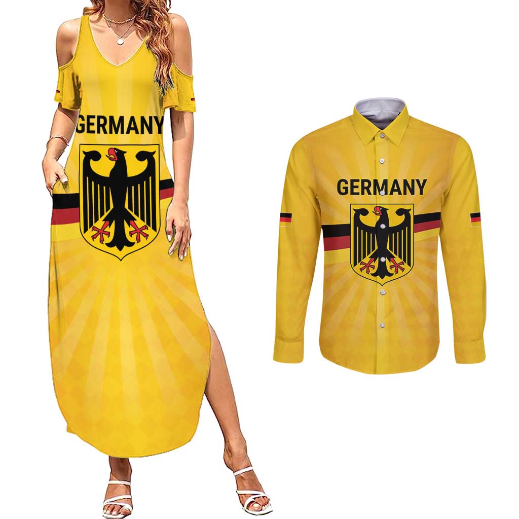 Custom Germany Heritage Eagle Couples Matching Summer Maxi Dress and Long Sleeve Button Shirt German Eagle with Flag Design - Wonder Print Shop