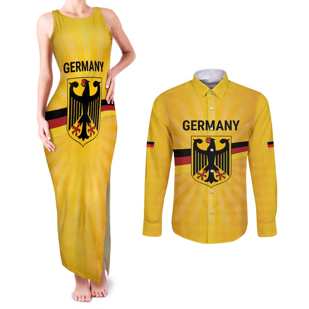 Custom Germany Heritage Eagle Couples Matching Tank Maxi Dress and Long Sleeve Button Shirt German Eagle with Flag Design - Wonder Print Shop