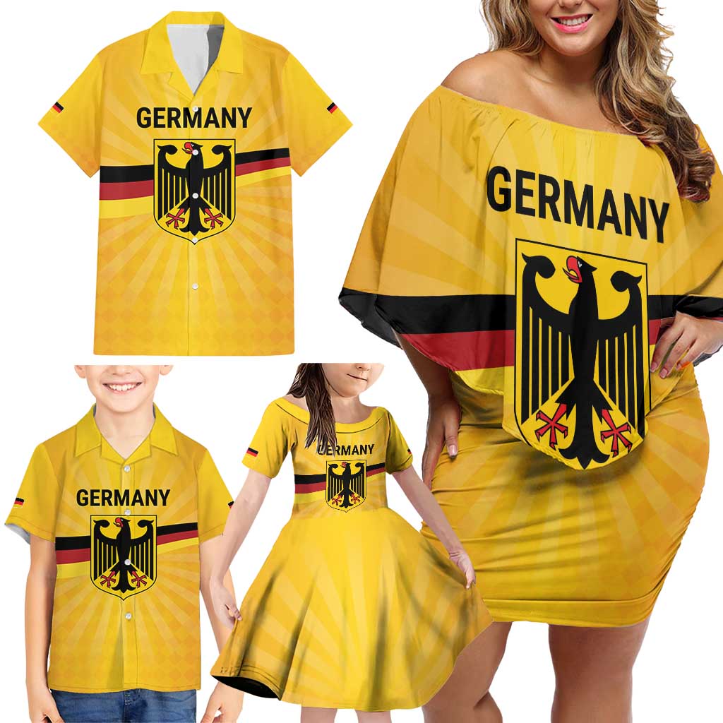 Custom Germany Heritage Eagle Family Matching Off Shoulder Short Dress and Hawaiian Shirt German Eagle with Flag Design - Wonder Print Shop