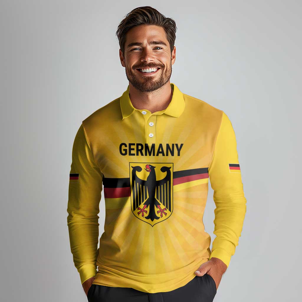 Custom Germany Heritage Eagle Long Sleeve Polo Shirt German Eagle with Flag Design - Wonder Print Shop