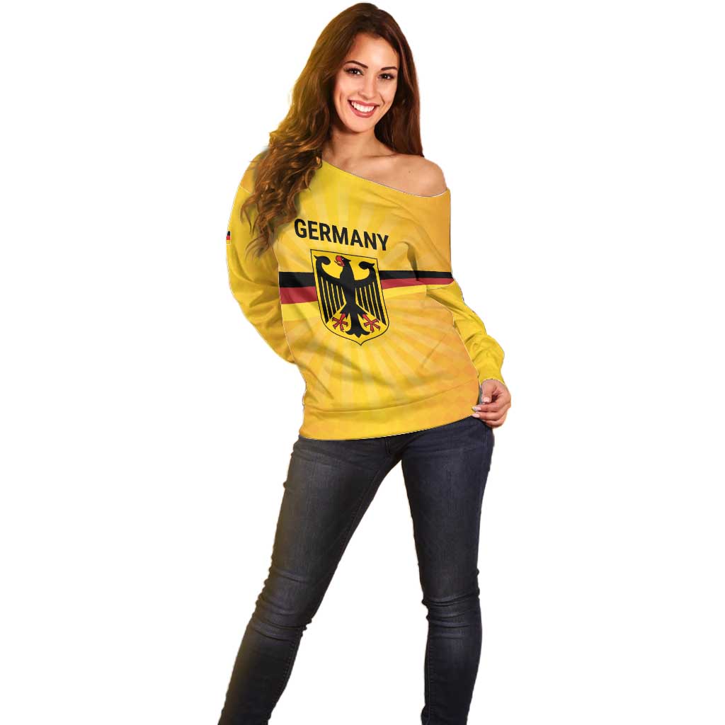 Custom Germany Heritage Eagle Off Shoulder Sweater German Eagle with Flag Design - Wonder Print Shop