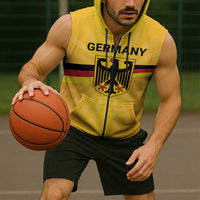Custom Germany Heritage Eagle Sleeveless Zip Hoodie German Eagle with Flag Design - Wonder Print Shop