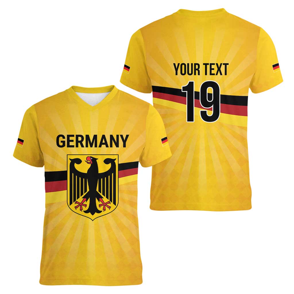 Custom Germany Heritage Eagle Women V-Neck T-Shirt German Eagle with Flag Design - Wonder Print Shop