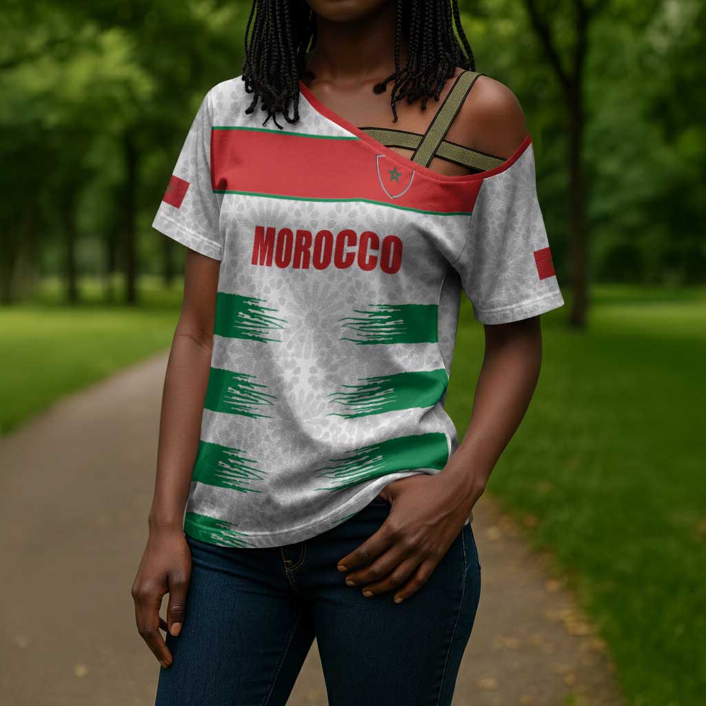 Custom Morocco Football Cross Shoulder Shirt Road To Football Glory - Wonder Print Shop