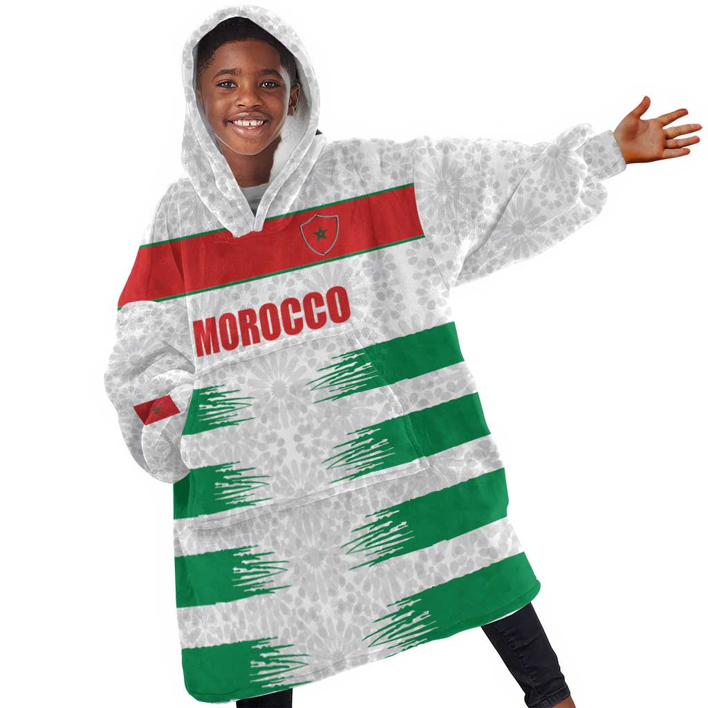 Custom Morocco Football Kid Wearable Blanket Hoodie Road To Football Glory - Wonder Print Shop