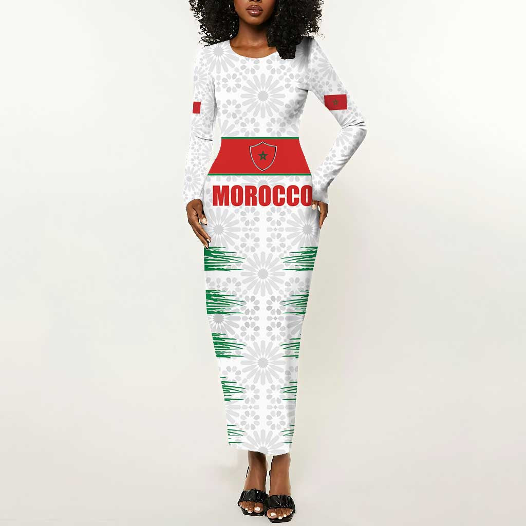 Custom Morocco Football Long Sleeve Bodycon Dress Road To Football Glory - Wonder Print Shop